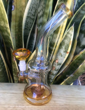 9" Bent Neck Thick Glass Rig with Shower Perc 14mm Male Diamond Bowl - Amber