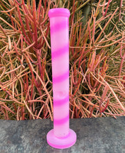 Pink Swirl 12" Thick Glass Straight Bong Slide in stem with Bowl
