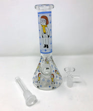 8" Glow in the Dark, Morty Design on Thick Glass Beaker Bong w/14mm Bowl