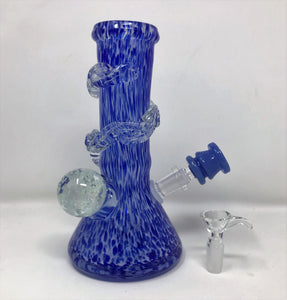 8" Thick Heavy Soft Glass Bong w/Glow in the Dark 2 - 14mm Thick Glass Bowls - Crystal Blue Persuasion