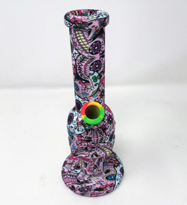 8" Thick Silicone Detachable Unbreakable Skull Bong w/Floral Graphics