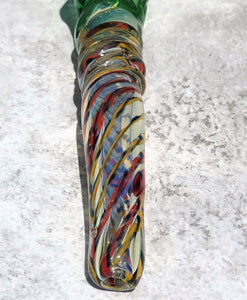 New! 7" Thick Fumed Glass Sherlock Hand Pipe Swirl with Green Bowl