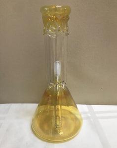 Elegant Thick Fumed Glass Beaker 9" Bong Ice Catcher 2 - 14mm Bowls - Gold & More...