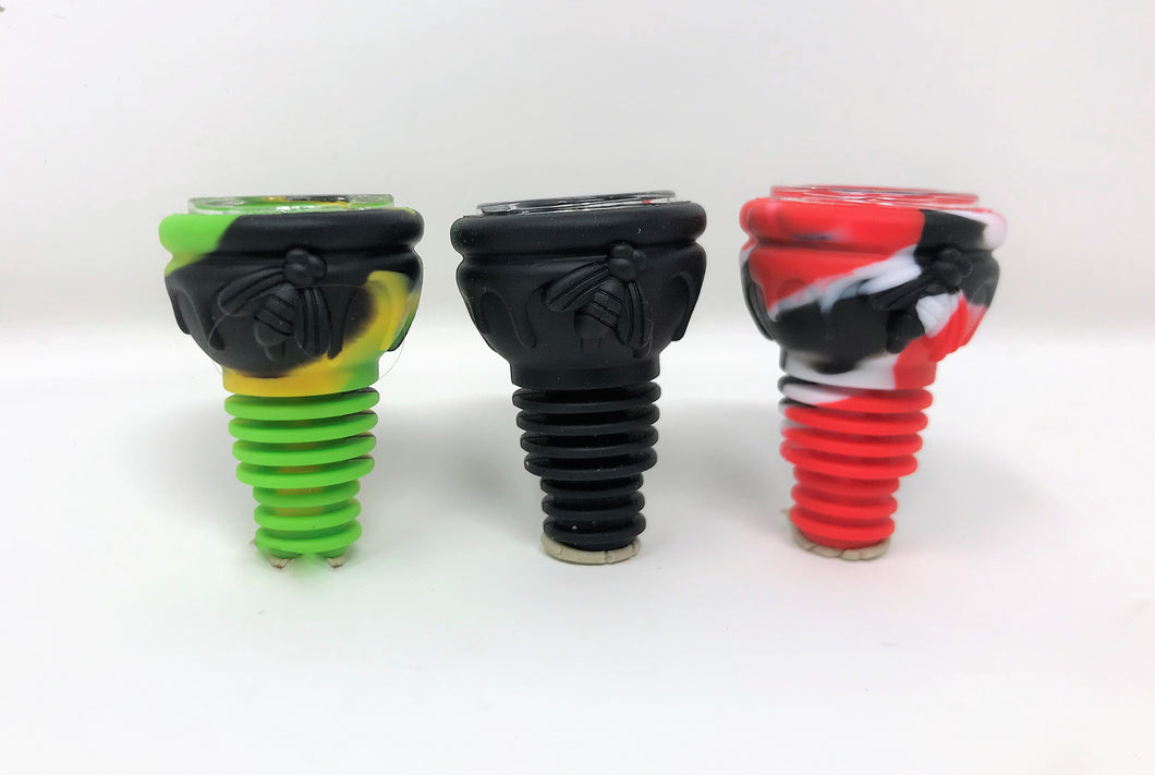 Unbreakable Silicone & Glass Bowl 14mm/18mm Dual Use (3 Pack) Bee Design