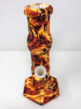 9" Thick Silicone Detachable & Unbreakable Bong in Fire Graphic Design w/14mm Male Slide Bowl