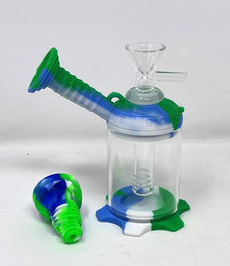 Mini 4.5" Silicone & Glass Bong 14/18mm Dual use Silicone Bowl + Glass Bowl