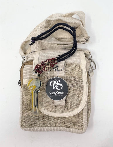 Best Quality Hemp Crossbody Bag w/Functional Glass Pendant Necklace Volo Brand