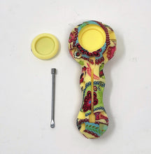 Beautiful Floral Thick Silicone 4" Hand Pipe Glass Bowl w/Dab Tool & Compartment