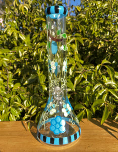 Thick Glass 13.5" Best Beaker Bong W/Bee & Honeycomb Glow in the Dark Design