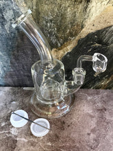7" Thick Glass Rig Dome Perc w/14mm Quartz Banger, Tool & Container - All Clear