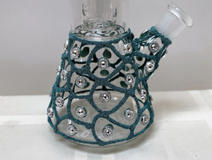 Fancy 8" Thick Glass Best Beaker Bong Dome Perc - Teal Design & Sparkle