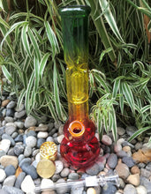 12” Rasta Colors Glass Bong w/Double Perc with Ice Catcher, 3 Part Grinder & 14mm Downstem