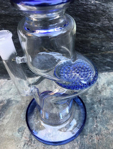 11.5" Thick Glass Blue Zong Rig with Honeycomb Perc & 14mm Herb Bowl - Blue Ice
