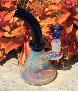 Handmade Thick Fumed Glass Beaker 6" Rig With Blue Neck 14mm Bowl