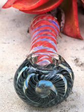 3.5” Fumed Glass Inside Swirl Design Spoon Pipe  - Red & Black