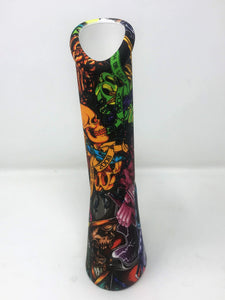 Silicone Detachable Unbreakable 8.5" Bong w/Glass Screen Bowl Fire Graphic Design