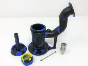 New Silicone Smoking Pipe Rig- Water Tobacco Pipe + Spoon Tool - Black & Blu