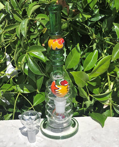 9.5" Tropical Colors Glass Water Bong w/Volcano & 2 - 14mm Bowl Pieces - All colors may vary