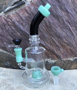 8.5" Colored Neck Thick Glass Rig Shower Perc 2 - 14mm Male Bowls