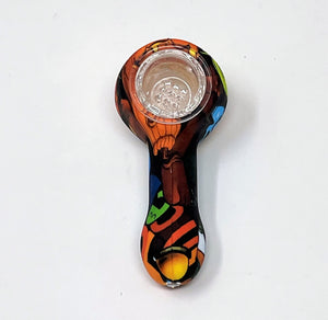 14" Cool Graphic - Thick Silicone Unbreakable Straight Bong includes 3" Silicone Hand Pipe & Bowl