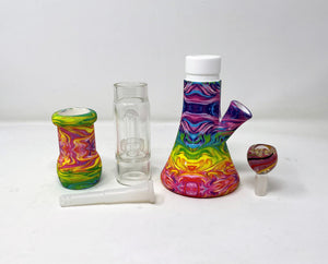 12.5" Silicone & Glass Bong w/Shower & Dome Perc Rainbow Swirl Design