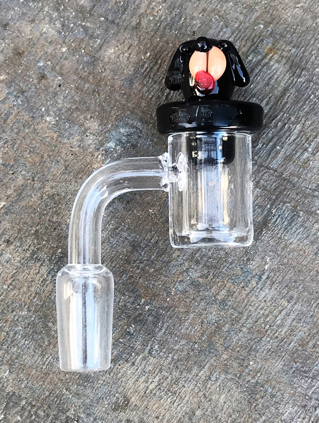 100% Super Thick Glass 14mm Male Quartz Banger w/Decorative Black Dog Carb Cap