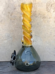 Beautiful 5.5" Mini Beaker Water Rig w/Swirl Fumed Glass Neck Design - Golden Blue