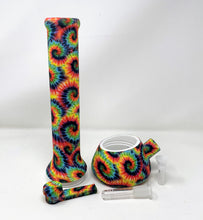 Tie Dye Design Silicone Detachable Beaker 13" Bong Glass w/Silicone Hand Pipe