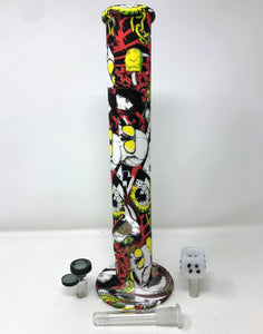 14" Thick Silicone Straight Bong with Playing Cards, Dice & Skull Design & Dice Shaped Bowl