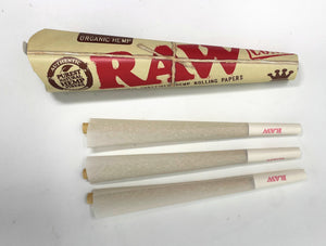 RAW Natural Unrefined Hemp King Size Cones Rolling Papers (3 packs = 9 cones)