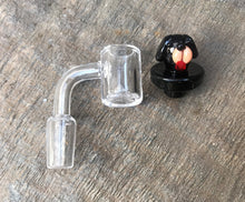 100% Super Thick Glass 14mm Male Quartz Banger w/Decorative Black Dog Carb Cap