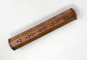Handcrafted Wooden Coffin Incense Burner with Inlay Brass Stars & Cut Out Designs