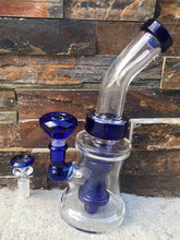9" Thick Glass, Shower Perc Water Rig/Pipe & 2 - 14mm Male Slide Bowls - Cool Blue
