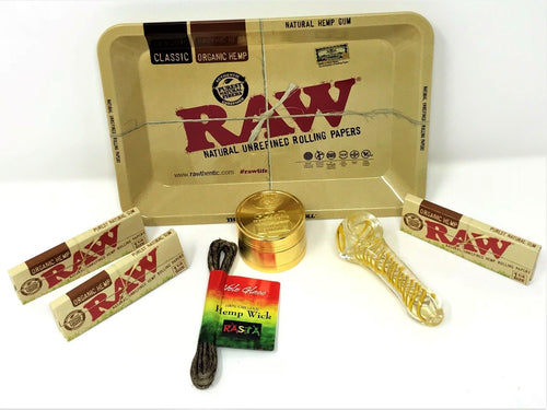 Raw Rolling Papers Tray Mini Metal,3-Packs Organic Papers,Grinder, Wick - Volo Smoke and Vape